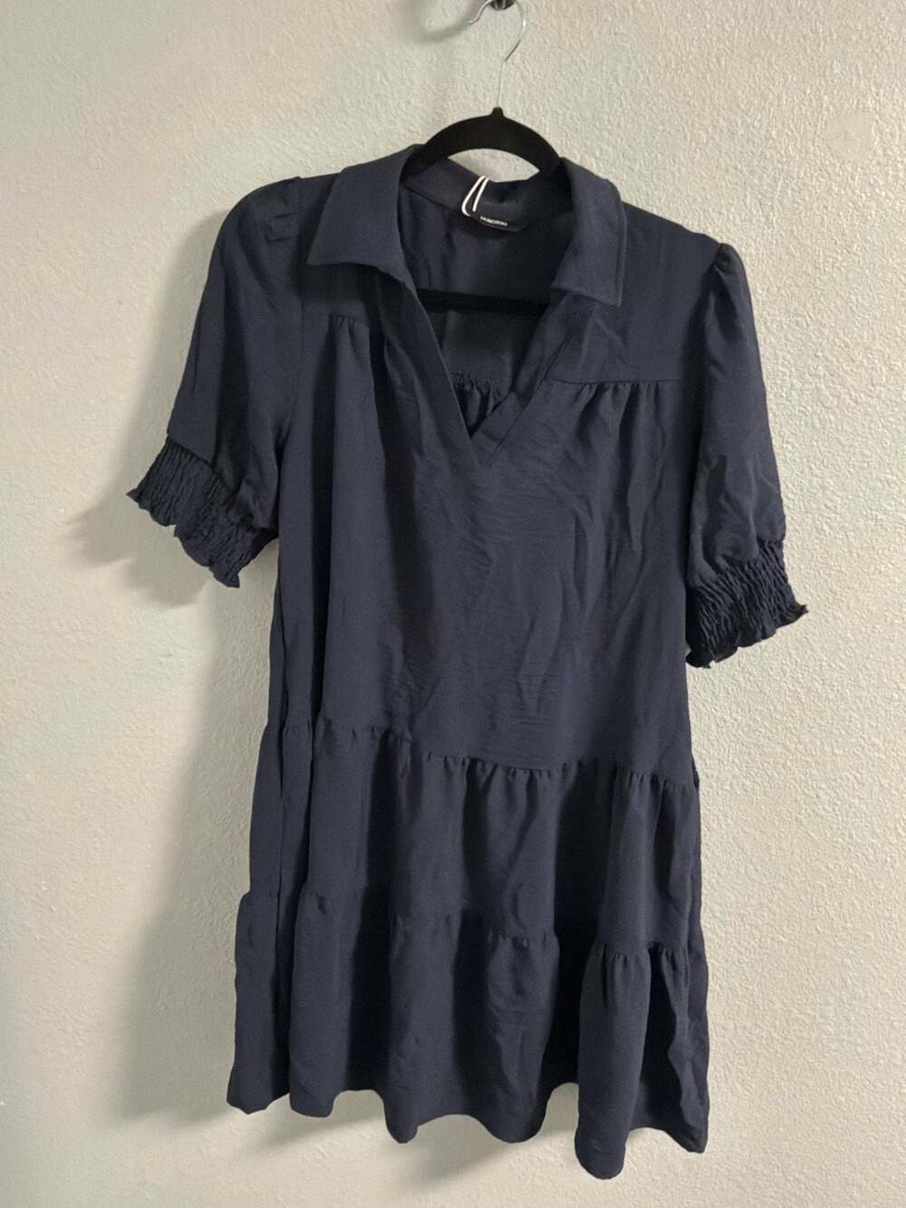 DOKOTOO V Neck Short Sleeve Midi Dress Size M Navy